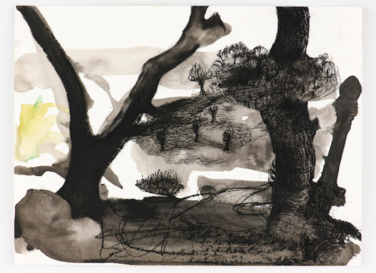 Emmy Bergsma Shifting landscapes 1 36x 48 cm inkt, houtskool op bamboepapier
