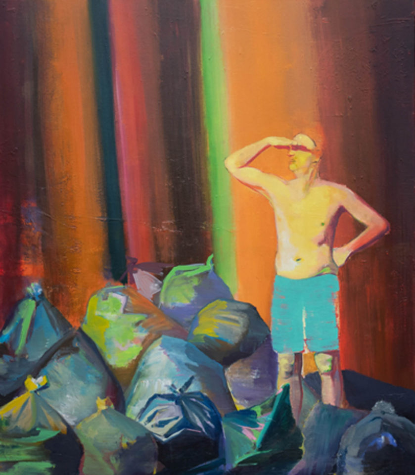 Casper Verborg on the beach 160 x 140 cm olieverf en spuitverf op doek